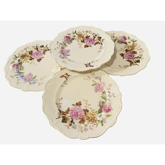Set 4 Vtg 50s Rosenthal Ivory Daphne DINNER Plates Purple Floral Gold Trim China - Picture 4 of 9